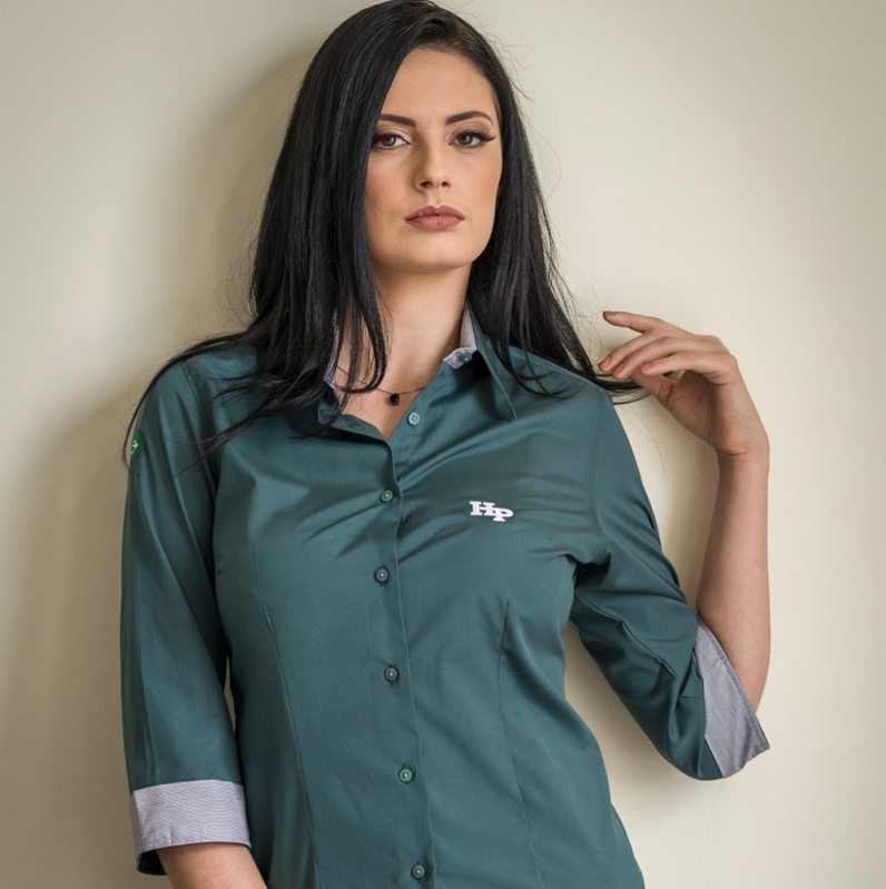 Camisa Feminina Uniforme Governador Valadares - Camisa Social Uniforme Bordada