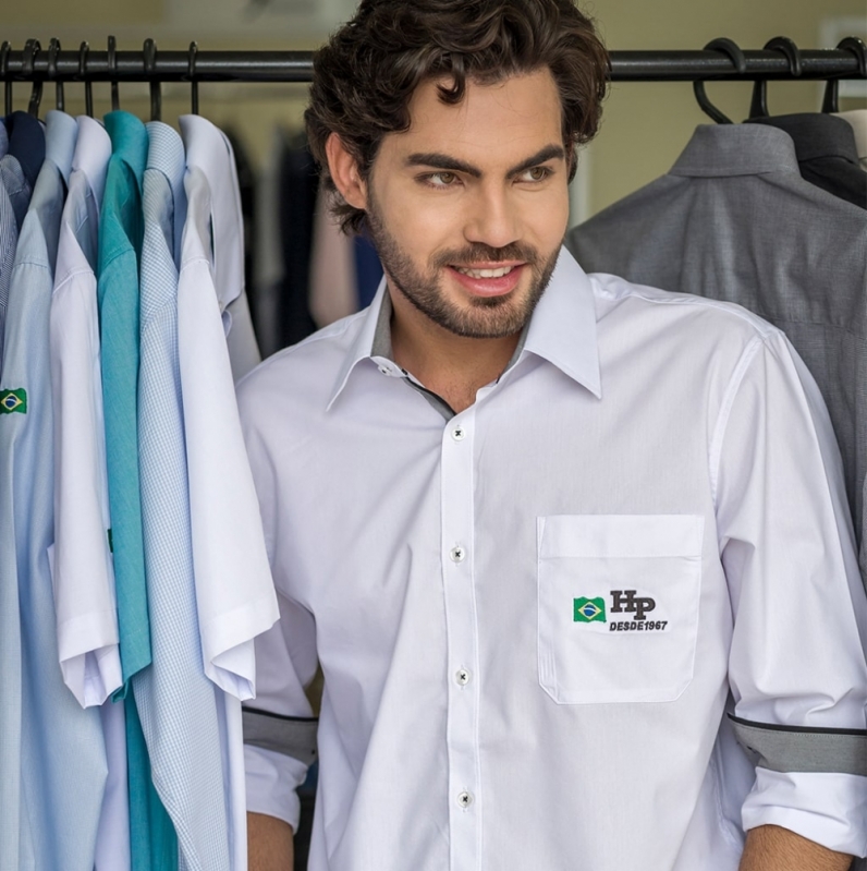 Camisas Personalizadas Sociais Listrada Masculina Cosmópolis - Camisa Personalizada Social Listrada Preta e Branca